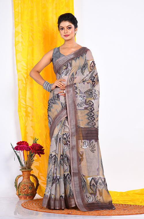 Morchari Semi Digital Print Saree - Multicolour