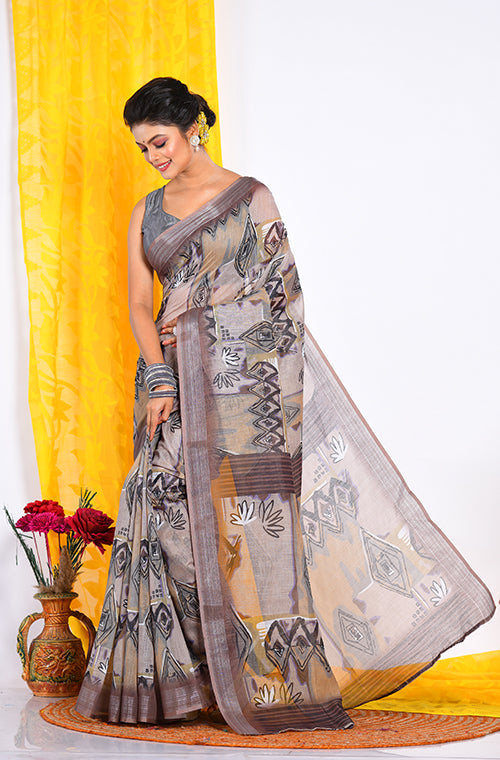Morchari Semi Digital Print Saree - Multicolour