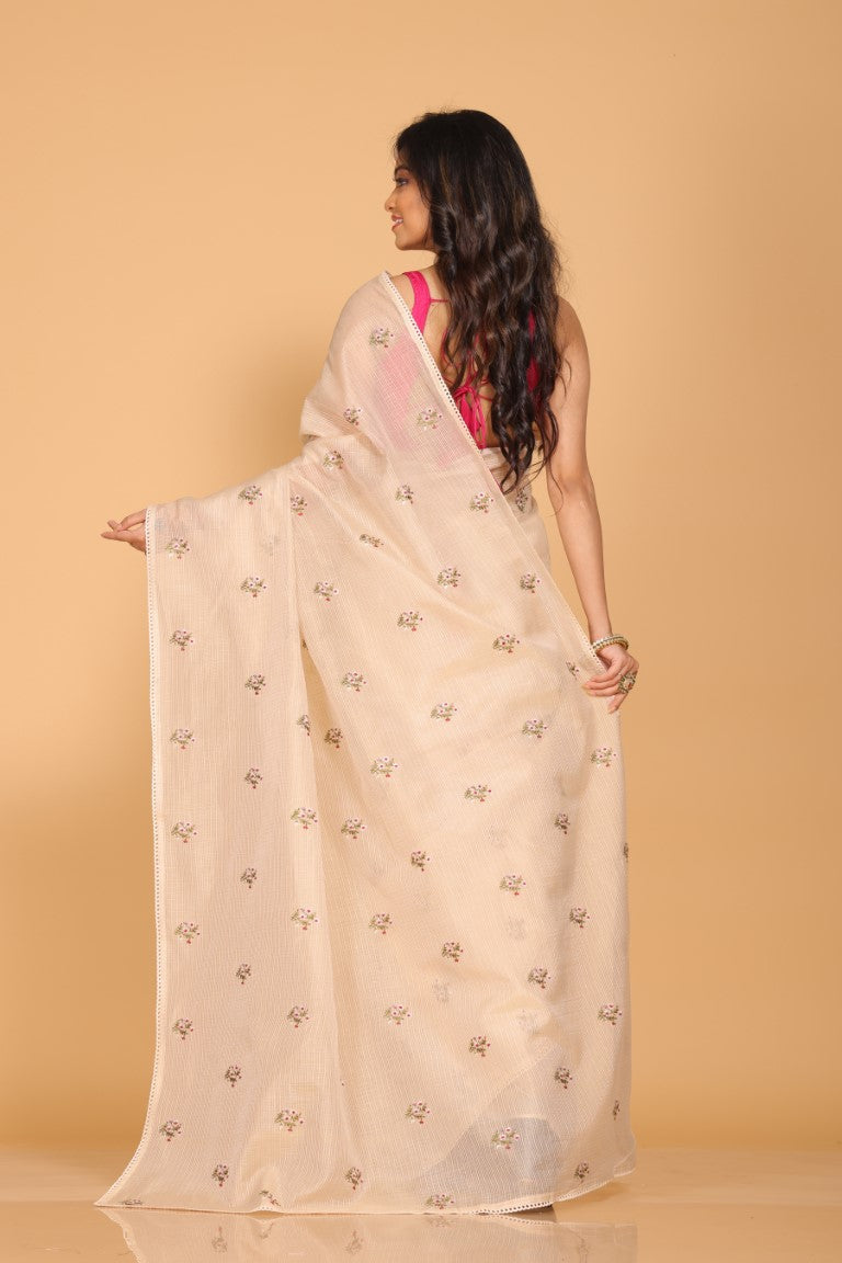 Morchari Kota Embroidery Saree - Beige