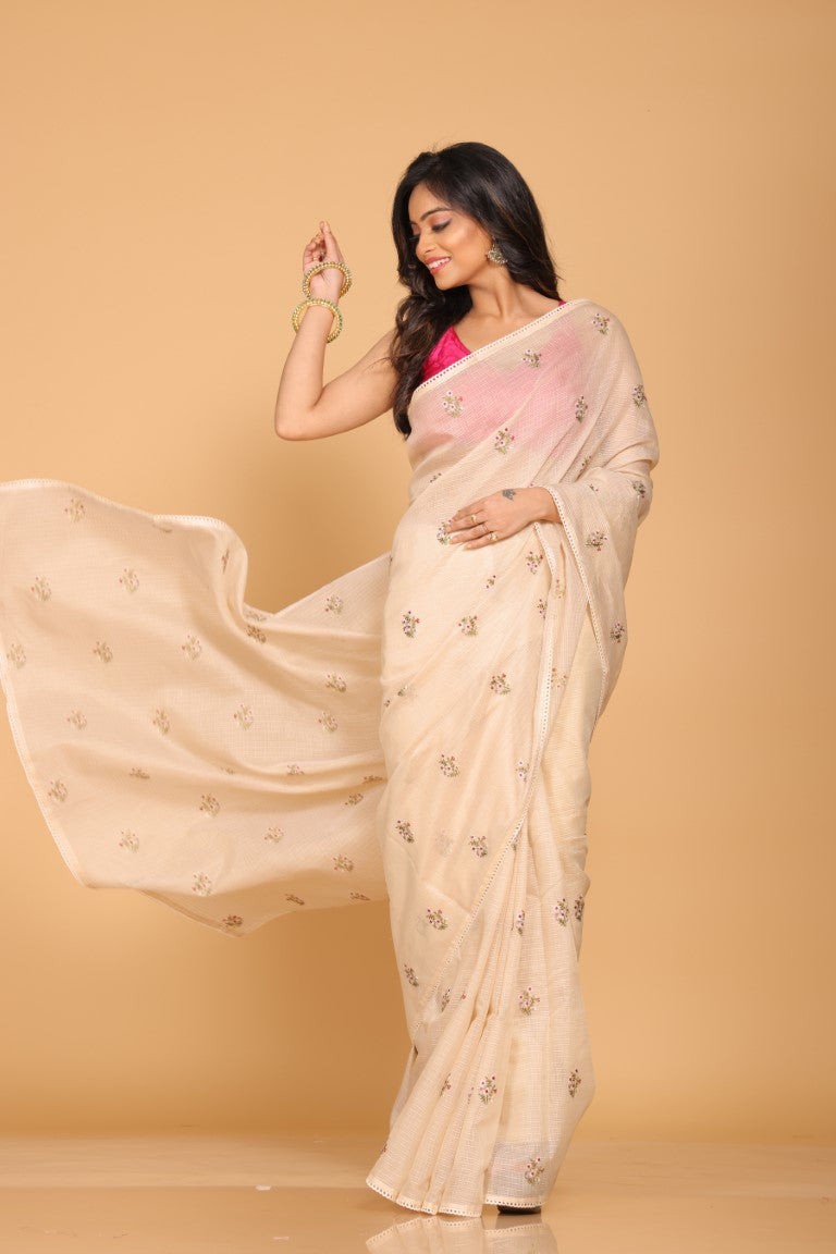Morchari Kota Embroidery Saree - Beige