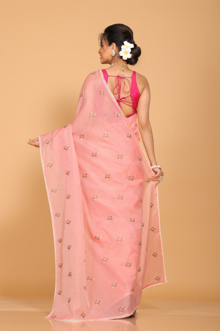 Morchari Kota Embroidery Saree - Peach