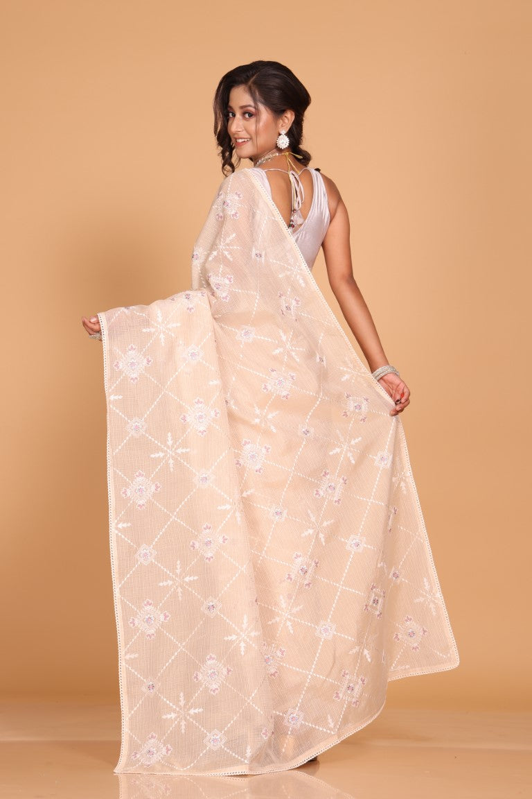 Morchari Kota Embroidery Saree - Beige