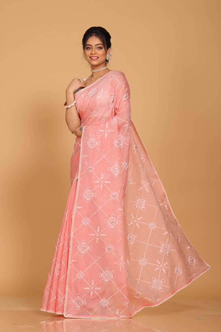 Morchari Kota Embroidery Saree - Peach