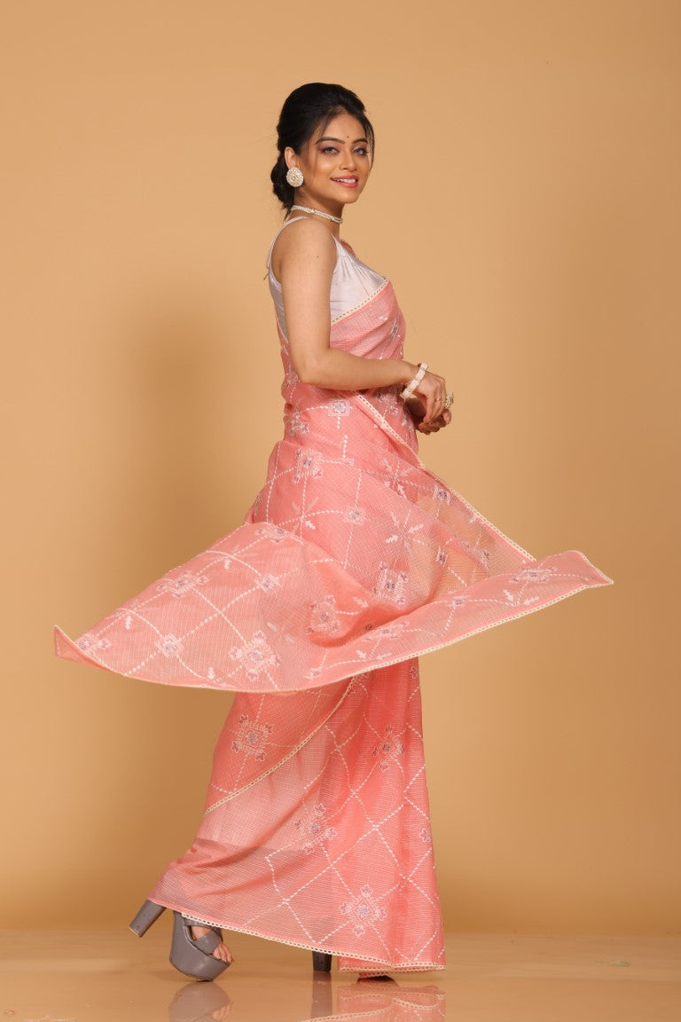 Morchari Kota Embroidery Saree - Peach