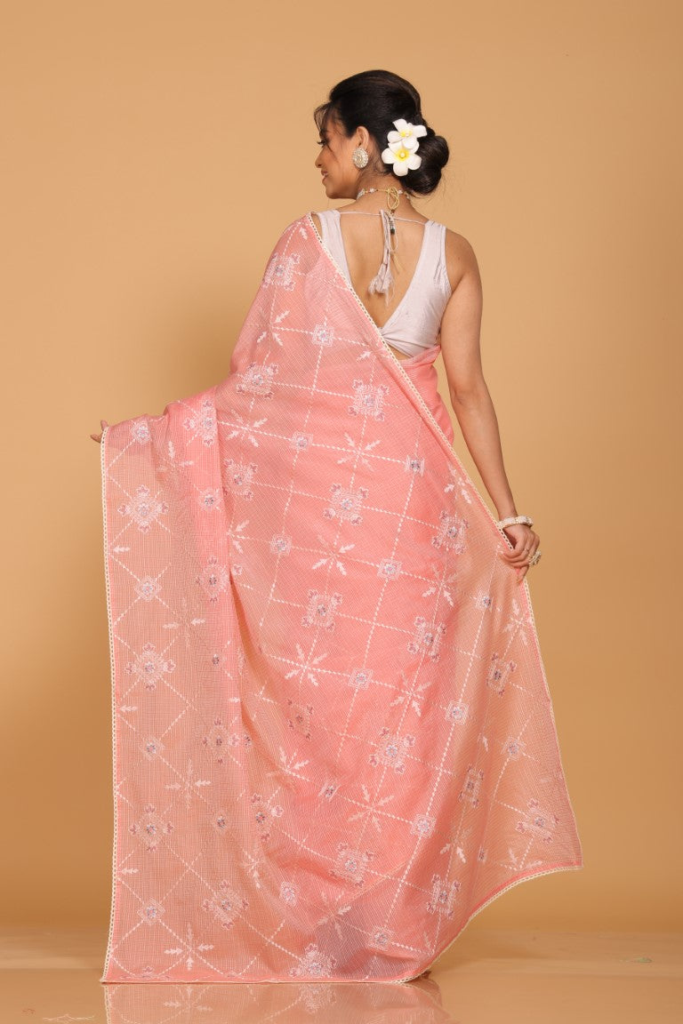 Morchari Kota Embroidery Saree - Peach