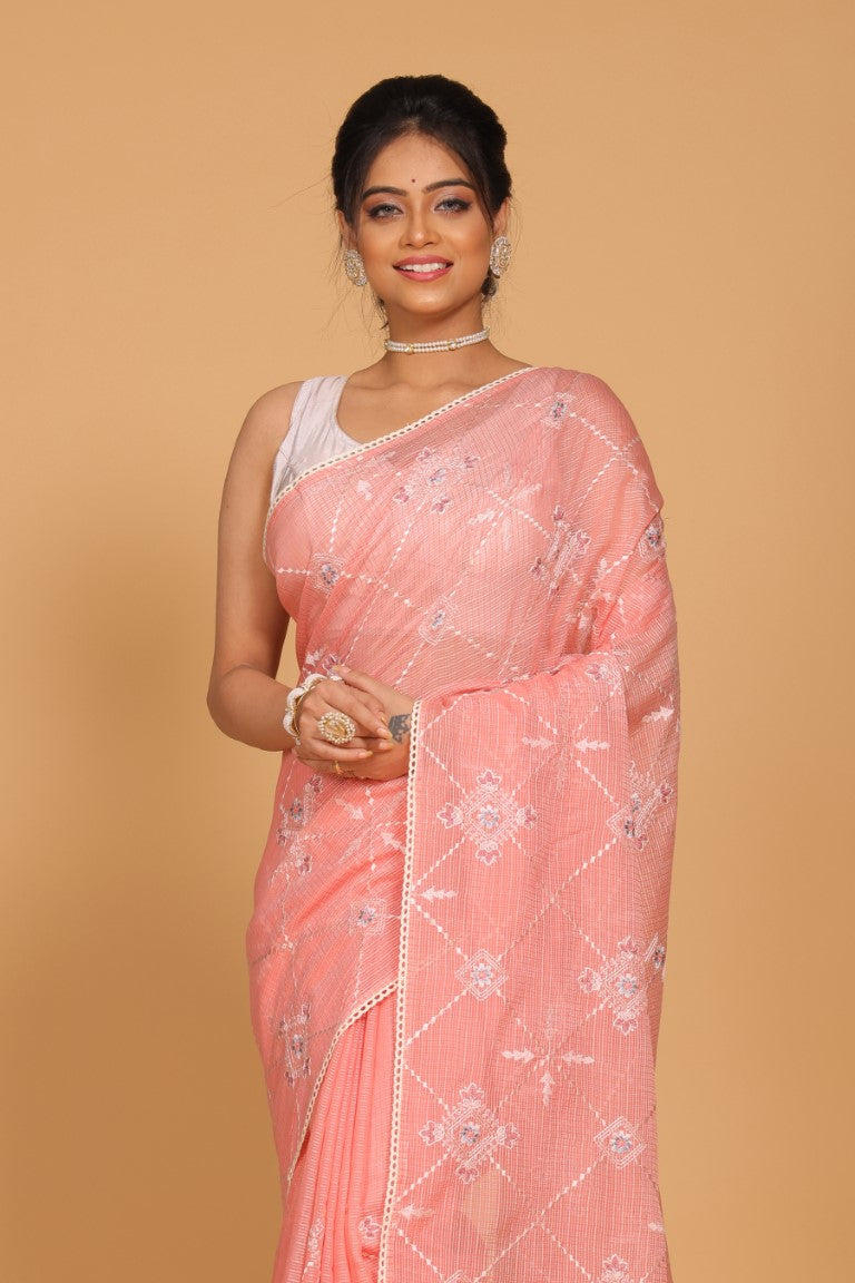 Morchari Kota Embroidery Saree - Peach