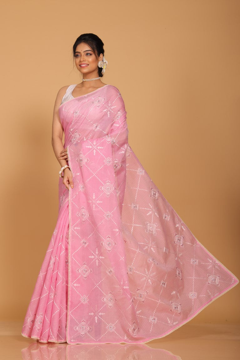 Morchari Kota Embroidery Saree - Pink