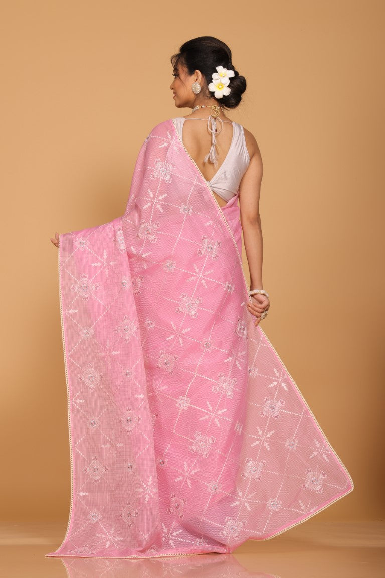 Morchari Kota Embroidery Saree - Pink