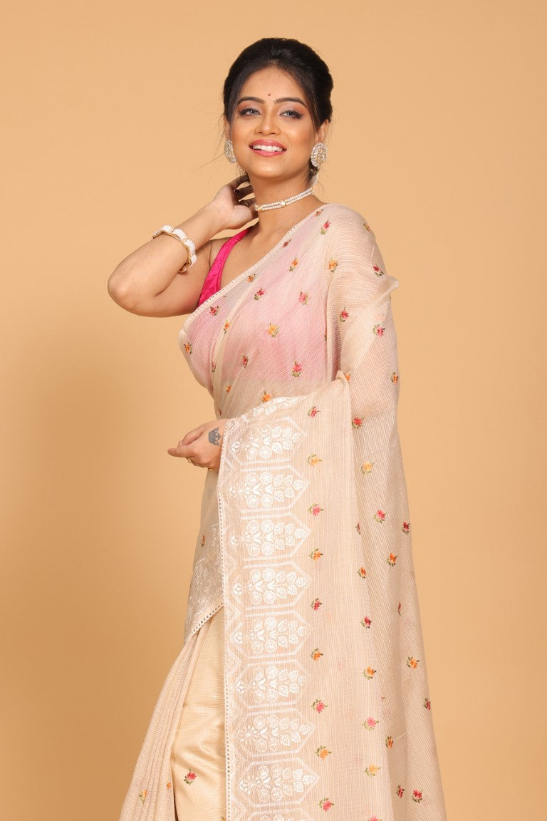 Morchari Kota Embroidery Saree - Beige