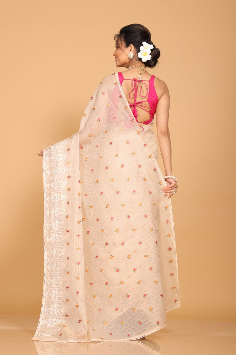 Morchari Kota Embroidery Saree - Beige