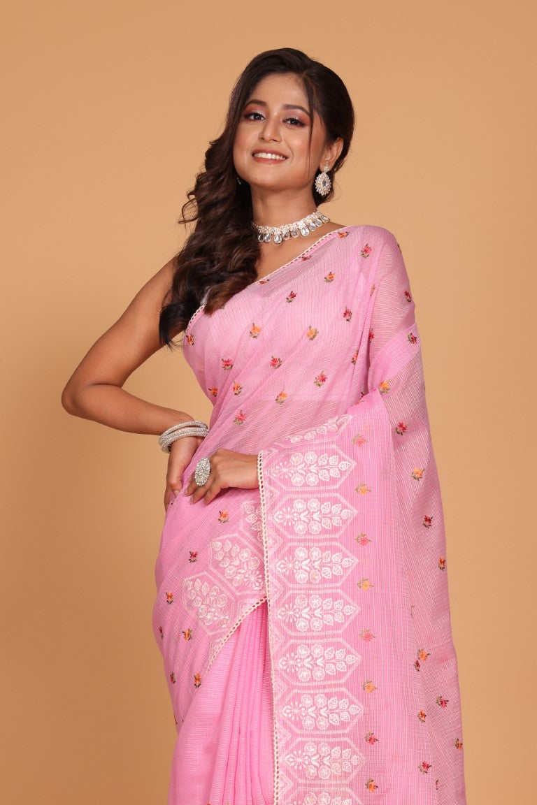 Morchari Kota Embroidery Saree - Pink