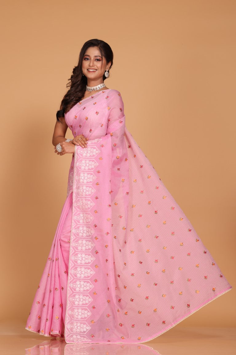 Morchari Kota Embroidery Saree - Pink
