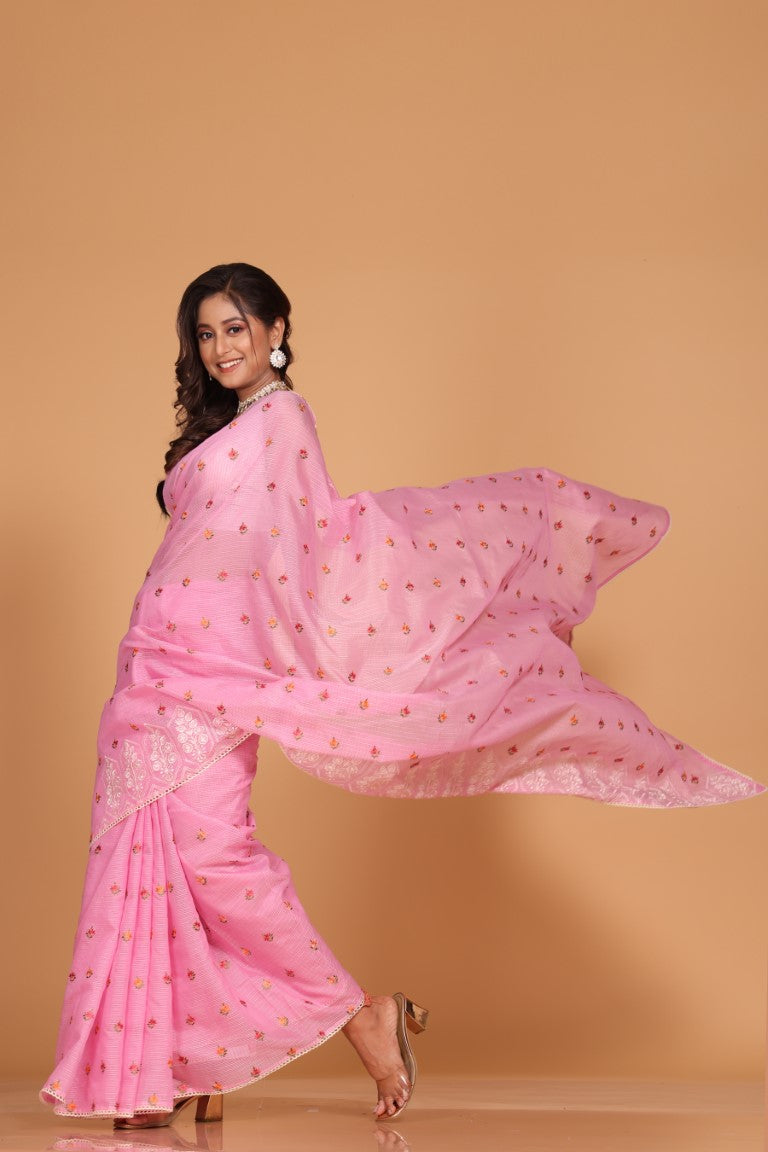 Morchari Kota Embroidery Saree - Pink