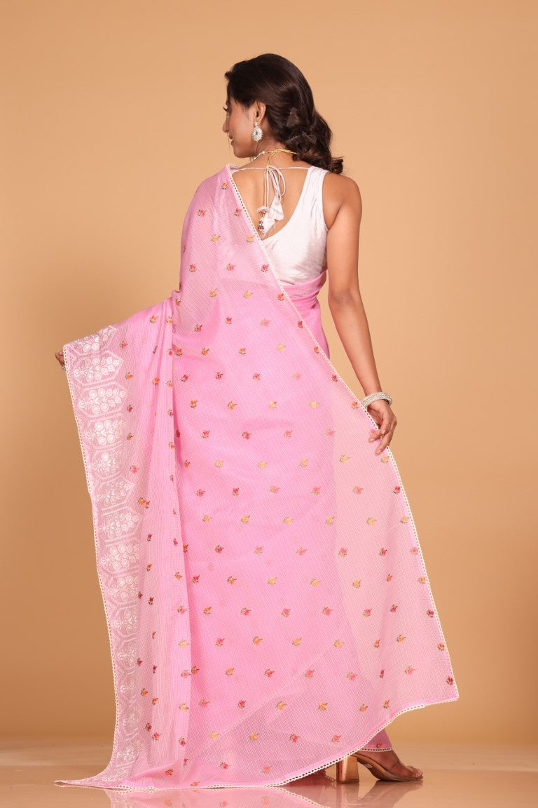 Morchari Kota Embroidery Saree - Pink