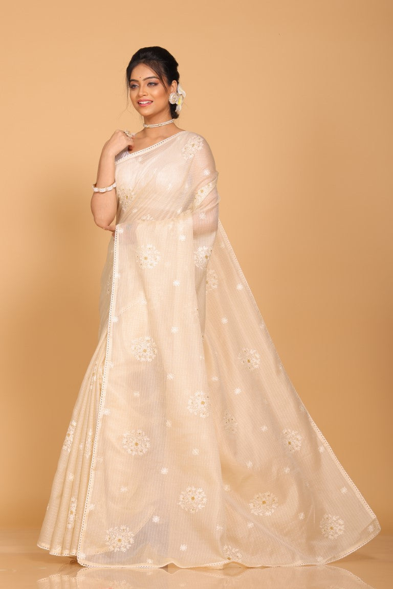 Morchari Kota Embroidery Saree - Beige