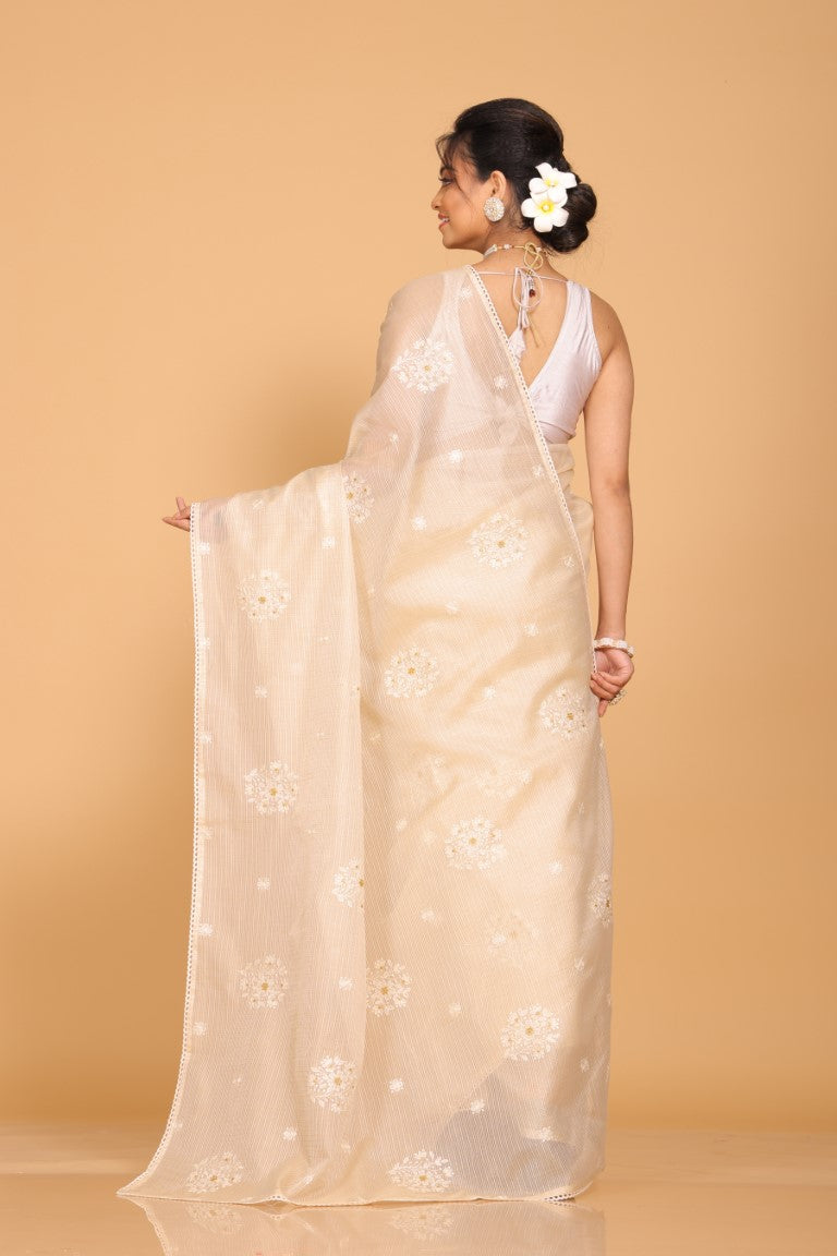 Morchari Kota Embroidery Saree - Beige