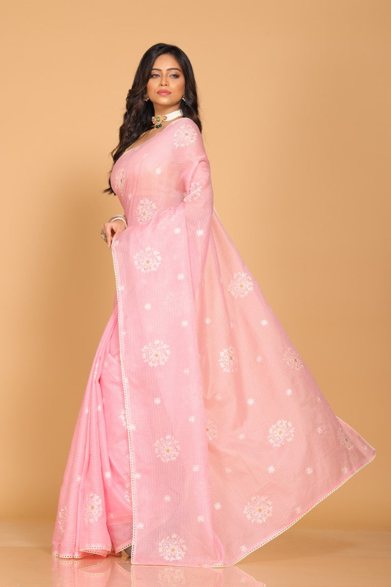 Morchari Kota Embroidery Saree - Pink