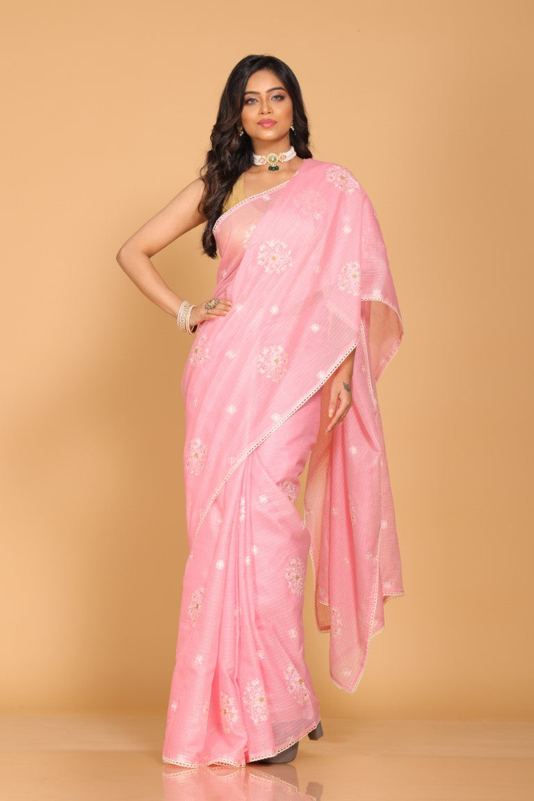 Morchari Kota Embroidery Saree - Pink