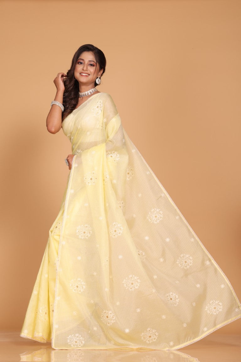 Morchari Kota Embroidery Saree - Yellow