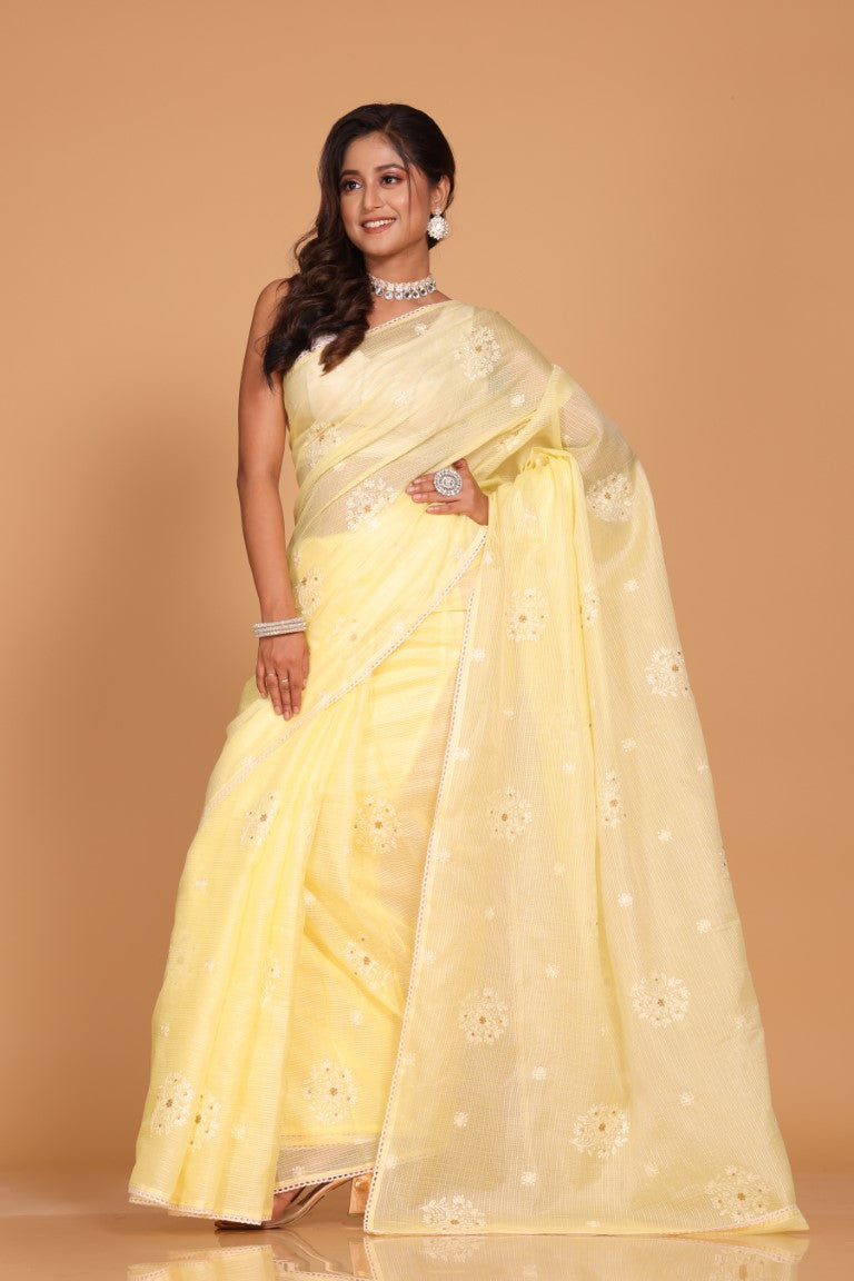 Morchari Kota Embroidery Saree - Yellow
