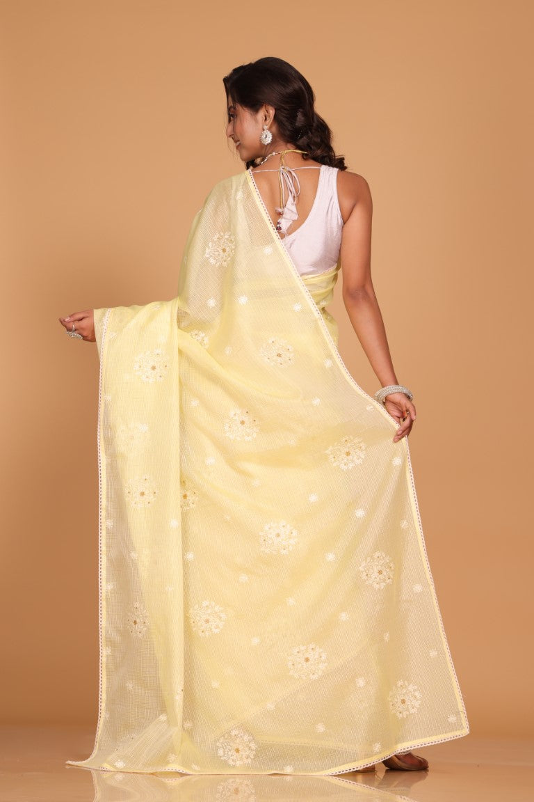 Morchari Kota Embroidery Saree - Yellow