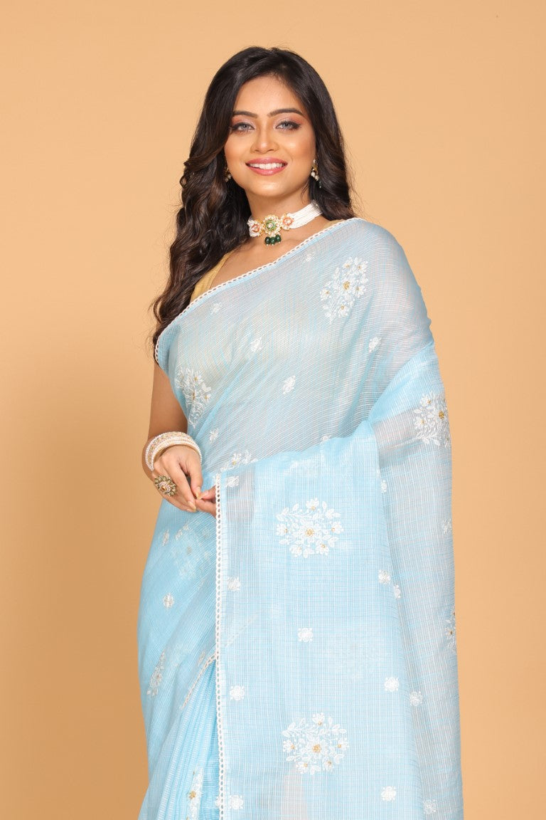 Morchari Kota Embroidery Saree - Blue