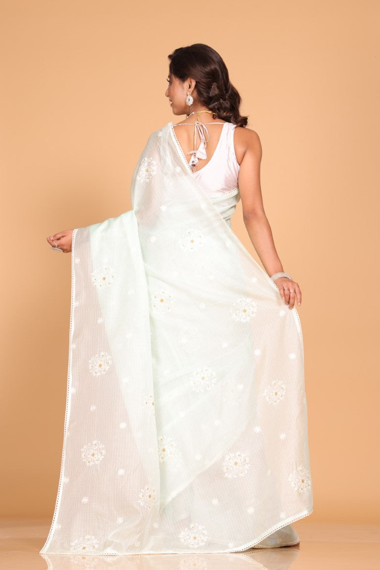 Morchari Kota Embroidery Saree - Sea Green