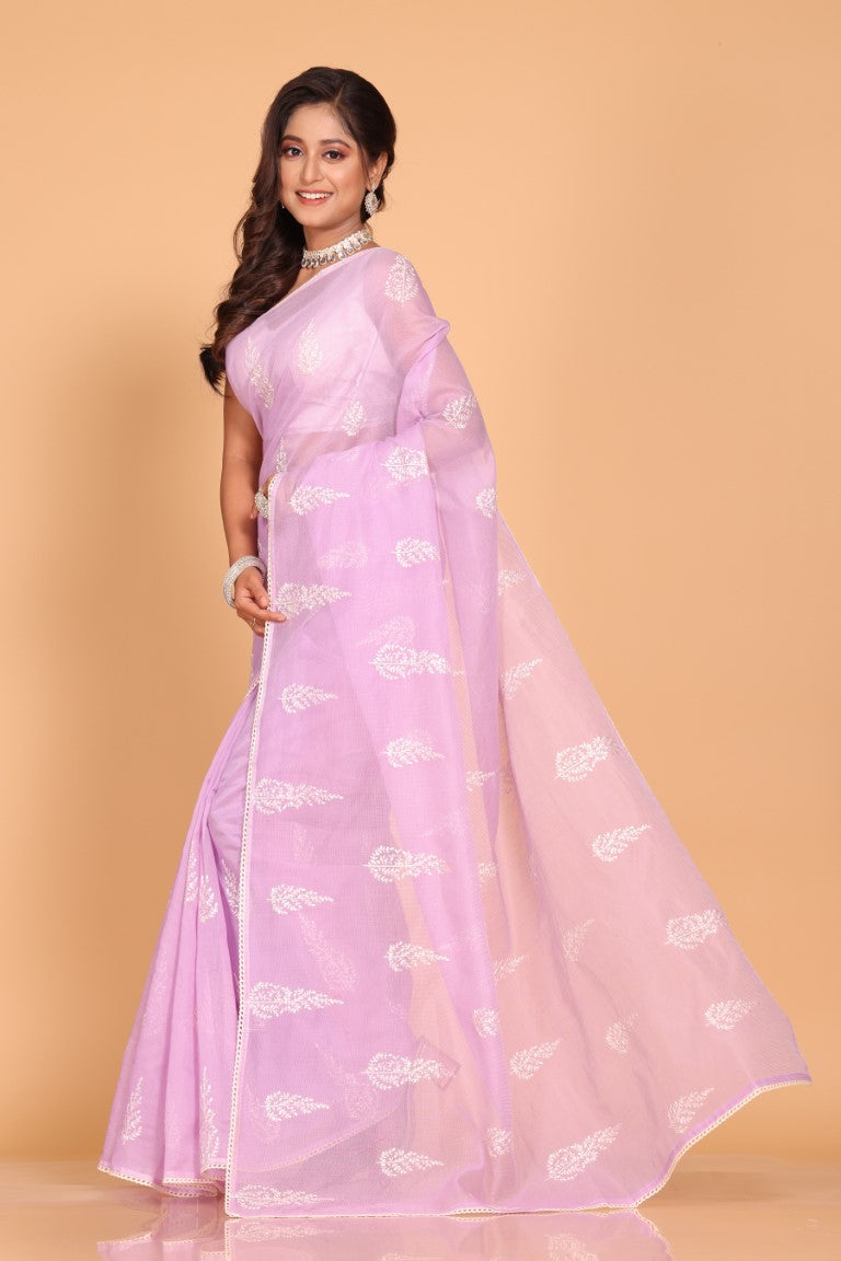 Morchari Cotton Supernet Embroiedery Saree - Purple