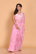 Morchari Cotton Supernet Embroiedery Saree - Pink