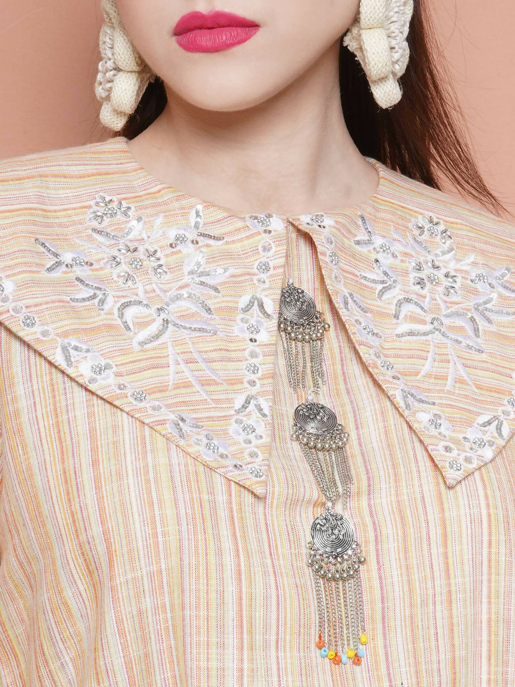 Women Republic Beige Striped Kurta Set