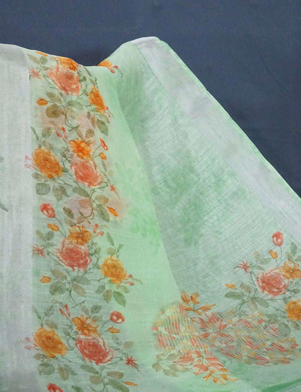 Shades Of Mint Green Floral Design Semi Chanderi Saree By Gayathri Reddy Designer Studio