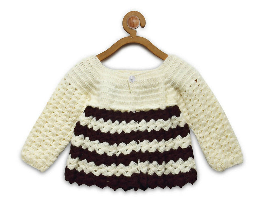ChutPut Hand knitted Front Open Sweater For Baby Girls with Cap- Cream