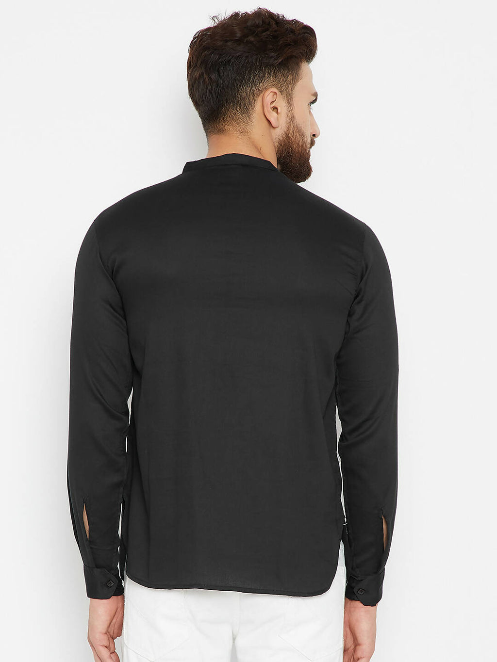 Even Apparels Black Pure Cotton Men's Kurta With Band Collar