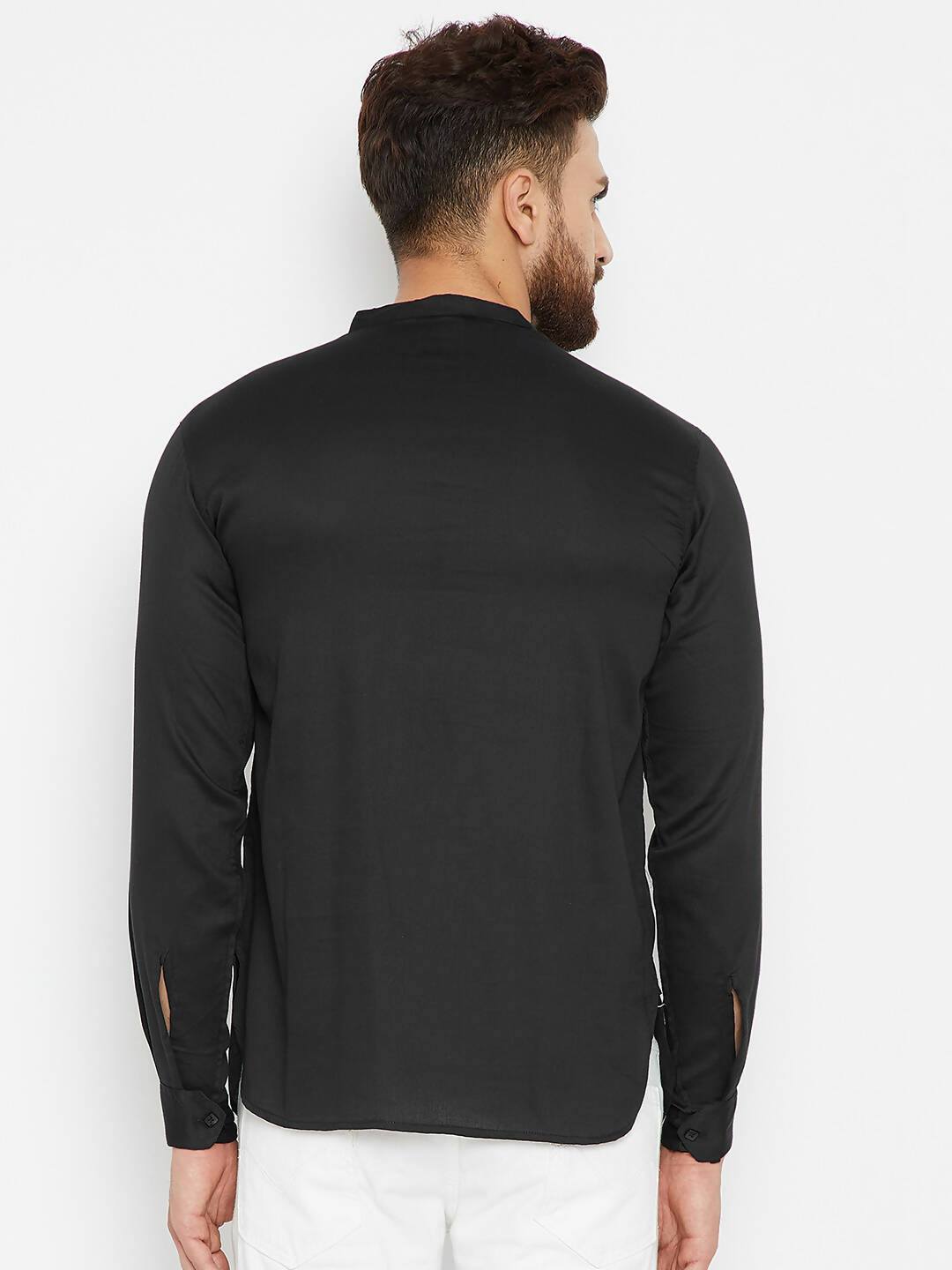 Even Apparels Black Pure Cotton Men's Kurta With Band Collar