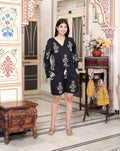 Miravan Women's Pure Cotton Black Waist Tie-Up Back Zip Closure Floral Playsuit
