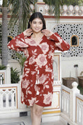 Miravan Women's Pure Cotton Red Floral Printed Long Sleeves Jumpsuit