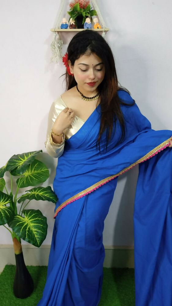Exclusive Collection Beautiful Khadi Cotton Handloom Saree With Beautiful Zari Border - Blue