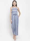 Jompers Women's Blue & Off-White Striped Basic Jumpsuit