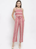 Jompers Women's Red & Off-White Striped Basic Jumpsuit