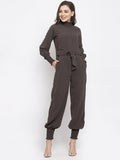 Jompers Women Grey Solid Basic Jumpsuit