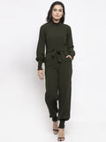 Jompers Women Olive Green Solid Basic Jumpsuit