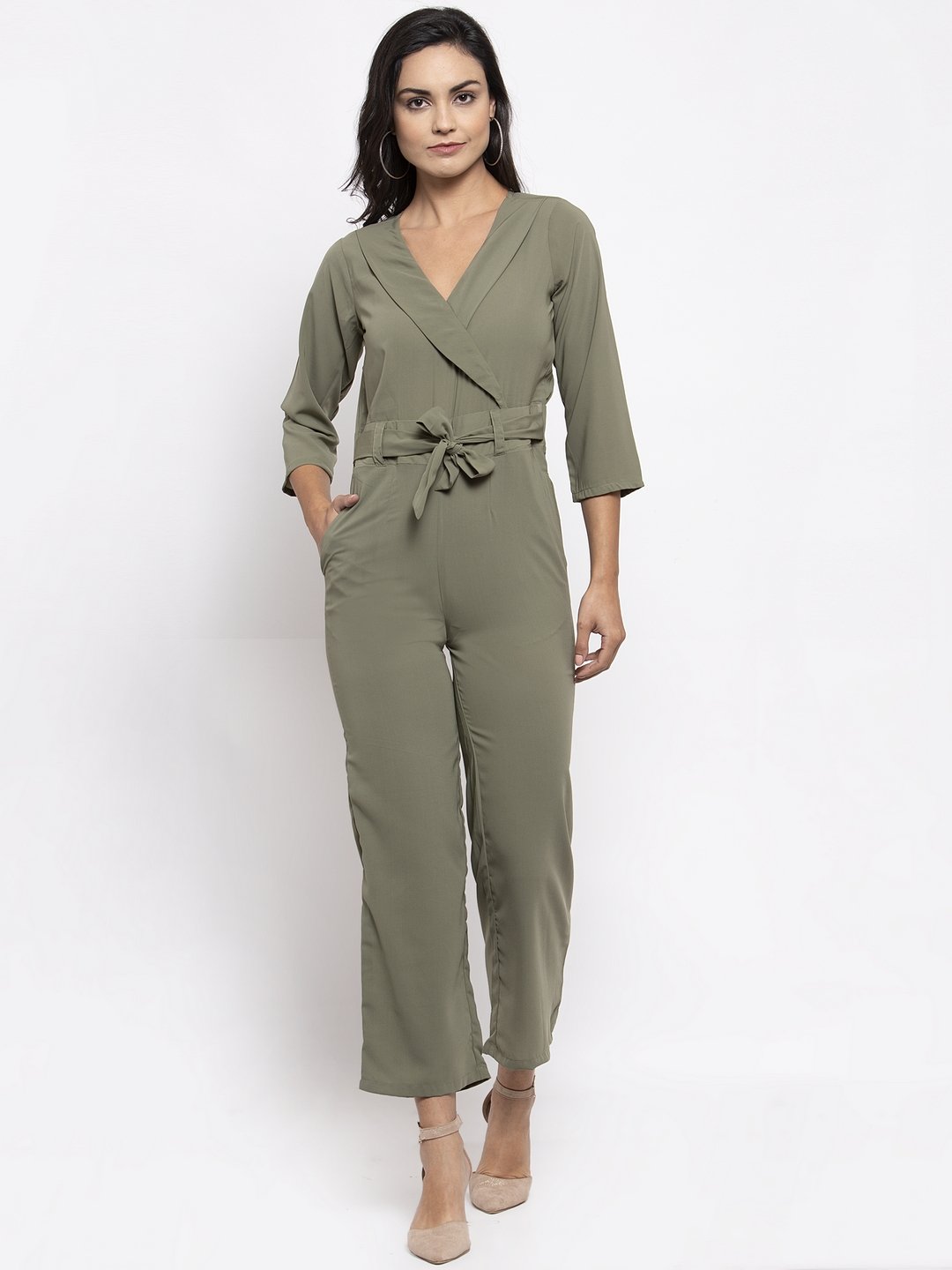 Jompers Women Pista-Green Solid Jumpsuit