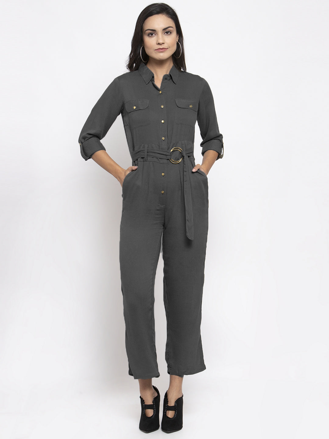 Jompers Women Grey Solid Jumpsuit