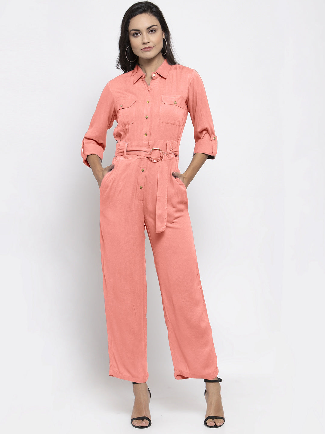 Jompers Women Peach Solid Jumpsuit