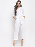 Jompers Women White Solid Jumpsuit