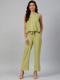 Jompers Women Green-Coloured Solid Halter Neck Basic Jumpsuit