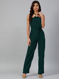 Jompers Women Green Solid Basic Halter Neck Basic Jumpsuit
