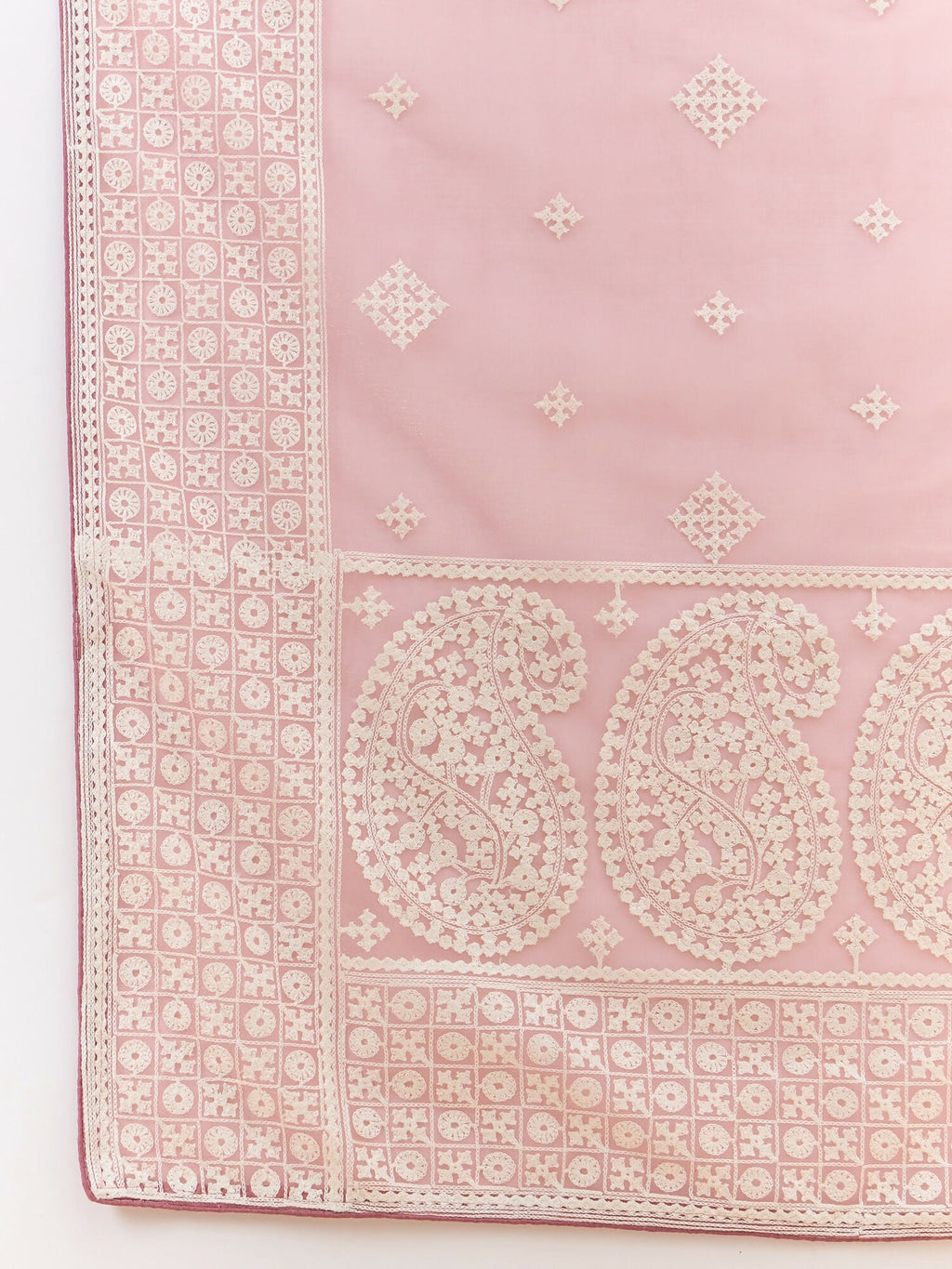 Pink Organza Geometric Embroidered Saree with Unstitched Blouse Piece - Roozal