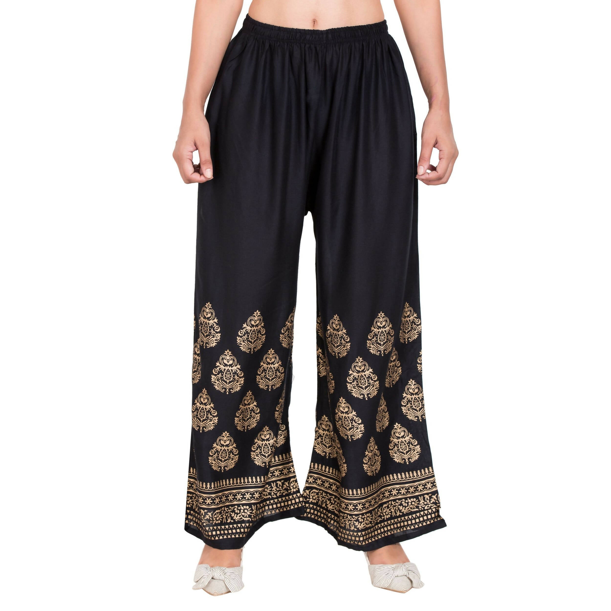 PAVONINE Black Color Golden Printed Rayon Fabric Sharara For Girls & Women