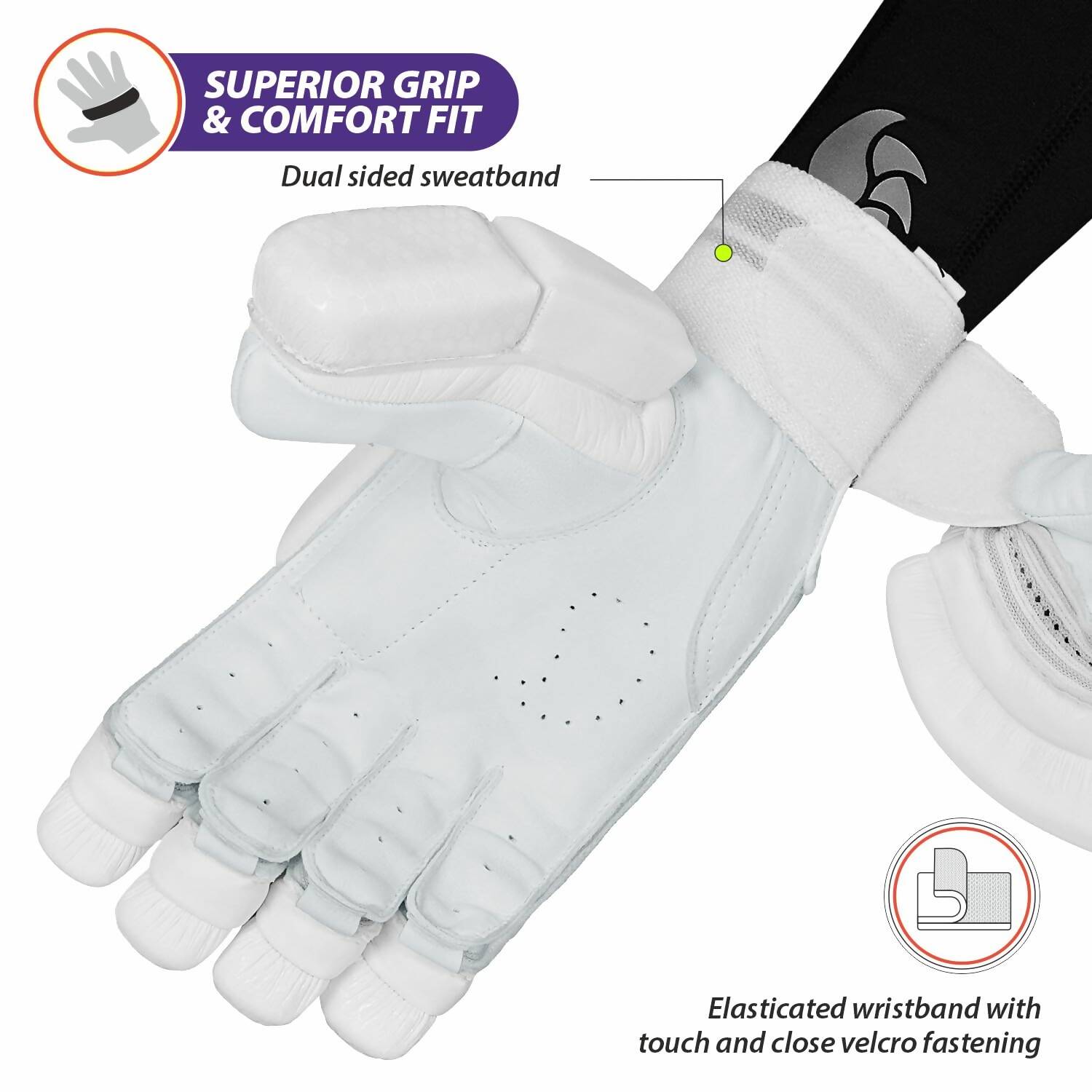 DSC Krunch 7.0 Men's Leather Right Hand Cricket Batting Gloves - Size Small (White Orange)